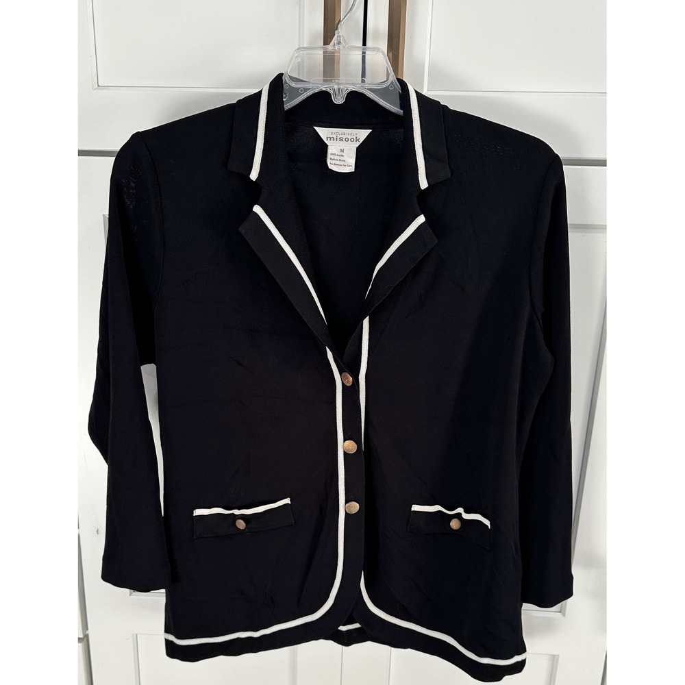 Misook Black Acrylic‎ Long Sleeve Button Up Blazer Cardigan Women's M
